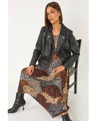 Roman - Animal Print Hanky Hem Midi Dress - Lyst