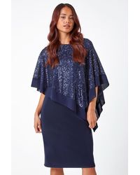 Roman Petite - Sequin Overlay Stretch Dress - Lyst