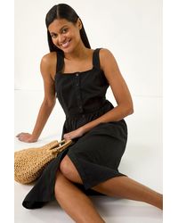 Roman - Seersucker Button Midi Sundress - Lyst
