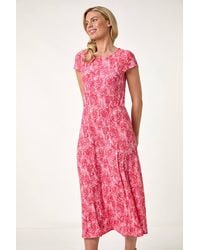 Roman Petite - Abstract Print Crinkle Midi Dress - Lyst