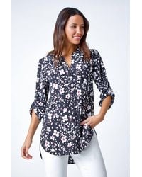 Roman - Floral Print Button Through V-Neck Blouse - Lyst