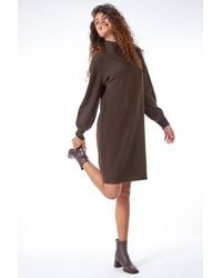 Roman - Split Neck Ribbed Knit Dress - Lyst