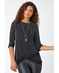 Roman - Sparkly Knitted Shimmer Top With Necklace Trim - Lyst