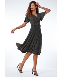 Roman - Shimmer Ruched Skater Stretch Dress - Lyst