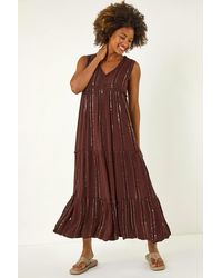 Roman - Sequin Tiered Maxi Dress - Lyst