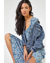 Roman - Ditsy Floral Tie Neck Midi Dress - Lyst
