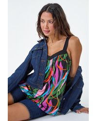 Roman - Contrast Leaf Print V-Neck Stretch Cami Top - Lyst