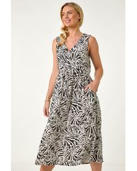 Roman Petite - Abstract Print V-Neck Midi Dress - Lyst