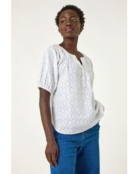 Roman - Shirred Neck Textured Top - Lyst