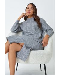 Roman - Ribbed Side Split Knit Pencil Skirt - Lyst