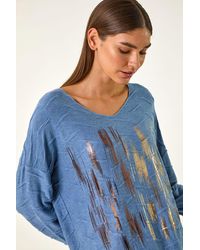 Roman - Foil Textured V-Neck Tunic Top - Lyst