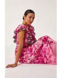 Roman - Floral Frill Organza Midi Dress - Lyst