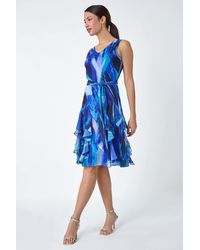 Roman - Abstract Print Frill Detail Dress - Lyst