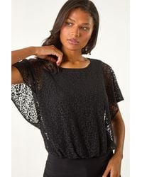 Roman - Burnout Print Bubble Hem Top - Lyst