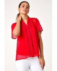 Roman - Textured Spot Lace Trim Blouse - Lyst