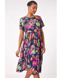 Roman - Floral Print Smock Midi Dress - Lyst