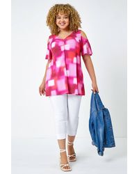 Roman Curve - Abstract V-Neck Cold Shoulder Top - Lyst