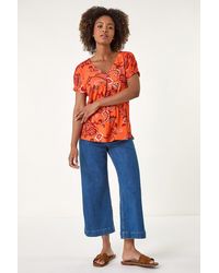 Roman - Floral Print Pleat Front Top - Lyst