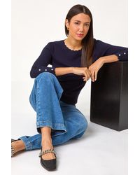 Roman - Diamante Button Scallop Edge Jumper - Lyst
