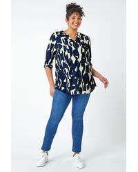 Roman Curve - Abstract Print V-Neck Jersey Tunic Top - Lyst