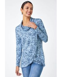 Roman - Floral Print Cowl Neck Stretch Top - Lyst