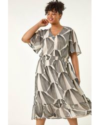 Roman Curve - Abstract Button Detail Midi Dress - Lyst