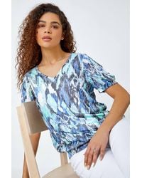 Roman - Animal Burnout Print Blouson Stretch Top - Lyst