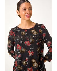 Roman - Floral Print Lace Trim Stretch Top - Lyst