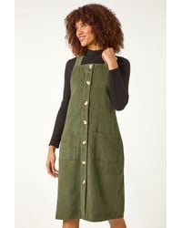 Roman - Corduroy Pinafore Midi Dress - Lyst