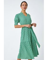 Roman - Geometric Tiered Belted Midi Dress - Lyst