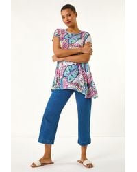 Roman - Tropical Leaf Print Burnout Top - Lyst