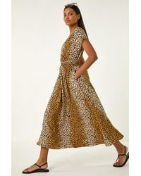 Roman - Animal Print Shirred Waist Maxi Dress - Lyst