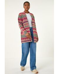 Roman - Geometric Pattern Knit Cardigan - Lyst