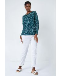 Roman - Abstract Print Mesh Chiffon Overlay Top - Lyst