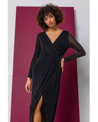 D.u.s.k - Fitted Shimmer Ruched Wrap Maxi Dress - Lyst