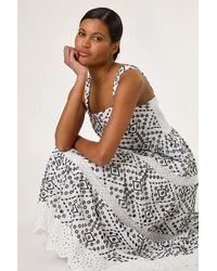 Roman - Broderie Strappy Midi Dress - Lyst