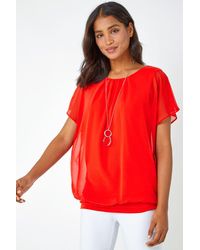 Roman - Chiffon Jersey Blouson Top With Necklace - Lyst