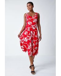 Roman - Textured Floral Print Midi Stretch Dress - Lyst