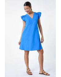 Roman - Plain Cotton Frill Sleeve Pocket Dress - Lyst