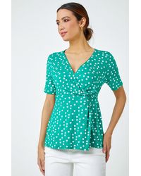 Roman - Spot Print Side Twist V-Neck Wrap Top - Lyst