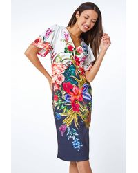 Roman - Floral Print Twist Premium Stretch Dress - Lyst