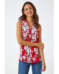 Roman - Textured Floral Print Sleeveless Top - Lyst