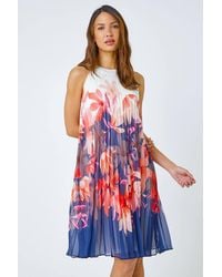Roman - Floral Print Pleated Swing Dress - Lyst