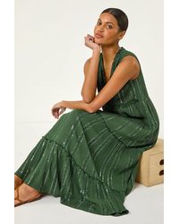 Roman - Sequin Tiered Maxi Dress - Lyst