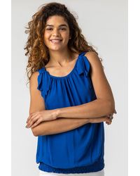 Roman - Bow Detail Shirred Hem Chiffon Top - Lyst