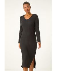 Roman - Wave Textured V-Neck Midi Dress - Lyst