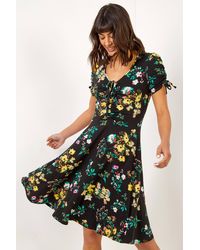 Roman - Floral Gathered Stretch Jersey Dress - Lyst