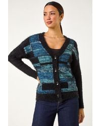 Roman - Colour Block Fluffy Knit Cardigan - Lyst