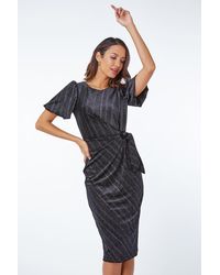 Roman - Glitter Velvet Puff Sleeve Ruched Midi Dress - Lyst