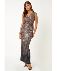 Roman - Sequin V-Neck Wrap Maxi Dress - Lyst